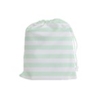Horizontal Stripes - White and Pale Green Drawstring Pouch (L)