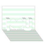 Horizontal Stripes - White and Pale Green I Love You 3D Greeting Card (7x5)