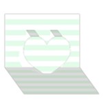 Horizontal Stripes - White and Pale Green Heart 3D Greeting Card (7x5)
