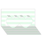 Horizontal Stripes - White and Pale Green Twin Hearts 3D Greeting Card (8x4)