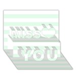 Horizontal Stripes - White and Pale Green Miss You 3D Greeting Card (7x5)