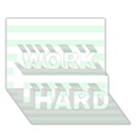 Horizontal Stripes - White and Pale Green WORK HARD 3D Greeting Card (7x5)