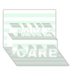 Horizontal Stripes - White and Pale Green TAKE CARE 3D Greeting Card (7x5)