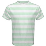 Horizontal Stripes - White and Pastel Green Men s Cotton Tee