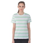 Horizontal Stripes - White and Pastel Green Women s Cotton Tee