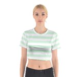 Horizontal Stripes - White and Pastel Green Cotton Crop Top