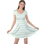 Horizontal Stripes - White and Pastel Green Cap Sleeve Dress