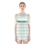 Horizontal Stripes - White and Pastel Green Women s Cutout Shoulder Dress