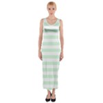 Horizontal Stripes - White and Pastel Green Fitted Maxi Dress
