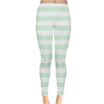 Horizontal Stripes - White and Pastel Green Women s Leggings