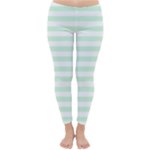 Horizontal Stripes - White and Pastel Green Winter Leggings