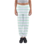 Horizontal Stripes - White and Pastel Green Women s Jogger Sweatpants