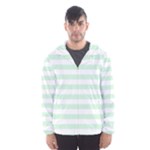 Horizontal Stripes - White and Pastel Green Hooded Wind Breaker (Men)