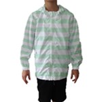 Horizontal Stripes - White and Pastel Green Hooded Wind Breaker (Kids)