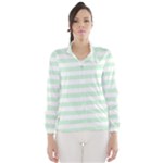 Horizontal Stripes - White and Pastel Green Wind Breaker (Women)