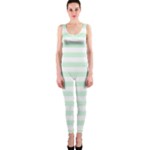 Horizontal Stripes - White and Pastel Green OnePiece Catsuit