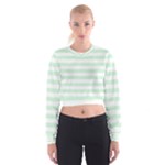 Horizontal Stripes - White and Pastel Green Women s Cropped Sweatshirt