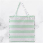 Horizontal Stripes - White and Pastel Green Grocery Tote Bag