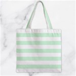 Horizontal Stripes - White and Pastel Green Zipper Grocery Tote Bag