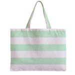 Horizontal Stripes - White and Pastel Green Zipper Mini Tote Bag