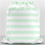 Horizontal Stripes - White and Pastel Green Drawstring Bag (Large)