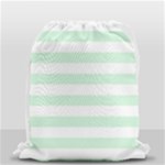 Horizontal Stripes - White and Pastel Green Drawstring Bag (Small)