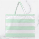 Horizontal Stripes - White and Pastel Green Zipper Large Tote Bag