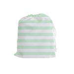 Horizontal Stripes - White and Pastel Green Drawstring Pouch (L)
