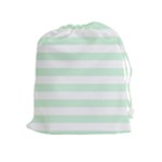 Horizontal Stripes - White and Pastel Green Drawstring Pouch (XL)