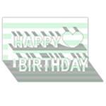 Horizontal Stripes - White and Pastel Green Happy Birthday 3D Greeting Card (8x4)