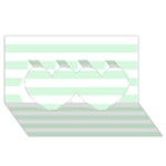 Horizontal Stripes - White and Pastel Green Twin Hearts 3D Greeting Card (8x4)