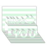 Horizontal Stripes - White and Pastel Green Miss You 3D Greeting Card (7x5)
