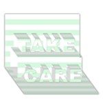 Horizontal Stripes - White and Pastel Green TAKE CARE 3D Greeting Card (7x5)