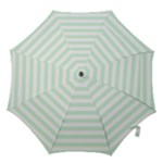 Horizontal Stripes - White and Pastel Green Hook Handle Umbrella (Small)