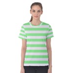 Horizontal Stripes - White and Light Green Women s Cotton Tee