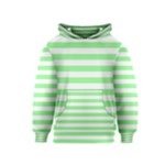 Horizontal Stripes - White and Light Green Kid s Pullover Hoodie