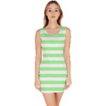 Horizontal Stripes - White and Light Green Bodycon Dress