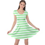 Horizontal Stripes - White and Light Green Cap Sleeve Dress