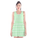 Horizontal Stripes - White and Light Green Scoop Neck Skater Dress