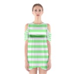 Horizontal Stripes - White and Light Green Women s Cutout Shoulder Dress
