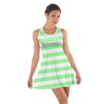 Horizontal Stripes - White and Light Green Cotton Racerback Dress