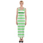 Horizontal Stripes - White and Light Green Fitted Maxi Dress