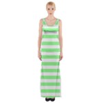 Horizontal Stripes - White and Light Green Maxi Thigh Split Dress