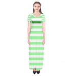 Horizontal Stripes - White and Light Green Short Sleeve Maxi Dress