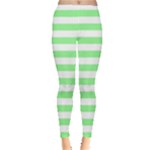 Horizontal Stripes - White and Light Green Women s Leggings