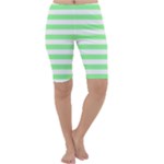 Horizontal Stripes - White and Light Green Cropped Leggings