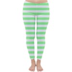 Horizontal Stripes - White and Light Green Winter Leggings