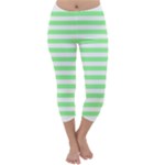 Horizontal Stripes - White and Light Green Capri Winter Leggings