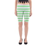 Horizontal Stripes - White and Light Green Yoga Cropped Leggings