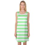 Horizontal Stripes - White and Light Green Sleeveless Satin Nightdress